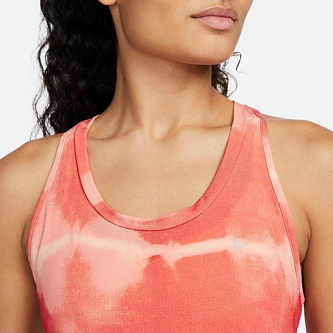 Back Right view of Women's Nike One Luxe Dri-FIT Tie-Dye Training Tank in Madder Root/Clear Click to zoom