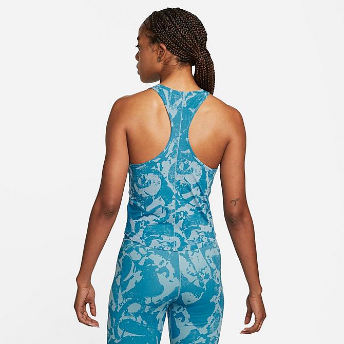 Back Left view of Women's Nike Dri-FIT One Luxe Icon Clash Training Tank in Laser Blue/Worn Blue/Madder Root Click to zoom