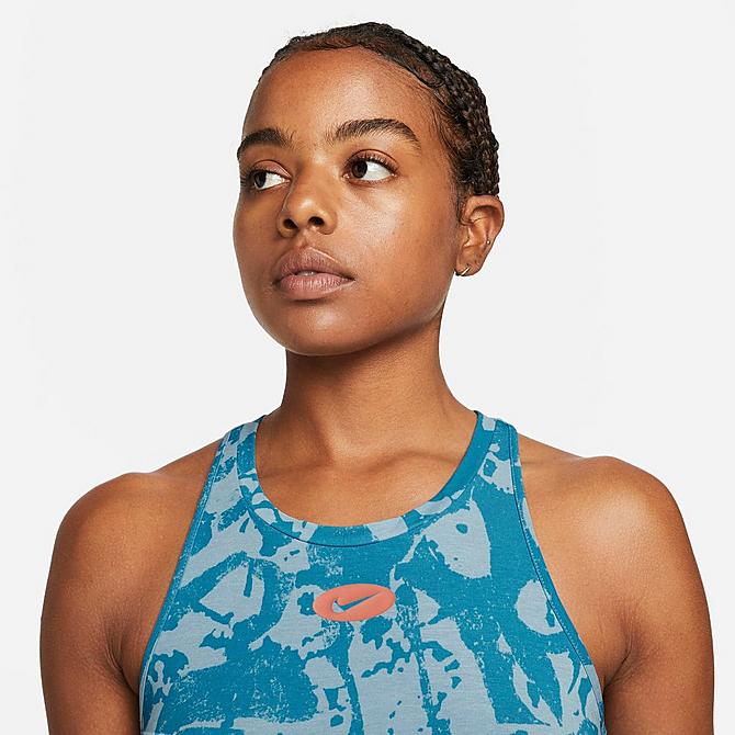 Back Right view of Women's Nike Dri-FIT One Luxe Icon Clash Training Tank in Laser Blue/Worn Blue/Madder Root Click to zoom