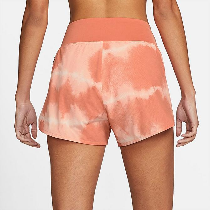 Back Right view of Women's Nike Dri-FIT Eclipse Printed Mid-Rise Running Shorts in Madder Root/Black Click to zoom