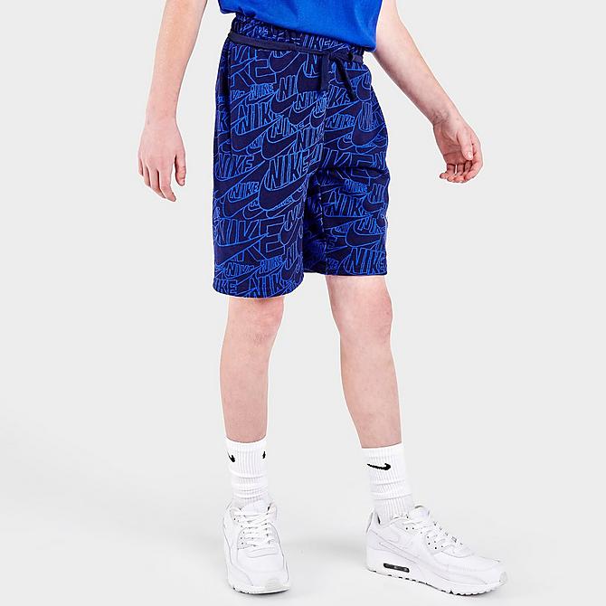 Boys Sportswear Allover Print French Terry Shorts in Blue/Midnight Navy Size Small Cotton/Polyester/Knit Finish Line Boys Sport & Swimwear Sportswear Sports Shorts 