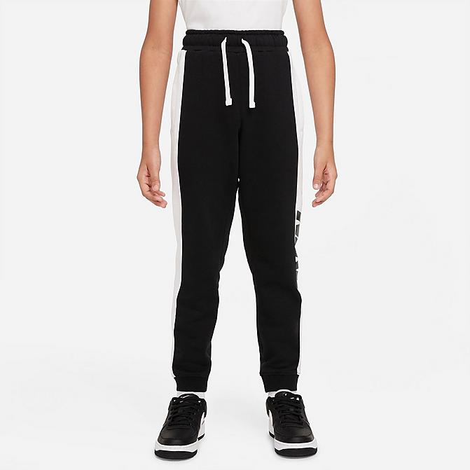 Front view of Boys' Nike Sportswear Amplify Jogger Pants in Black/White Click to zoom