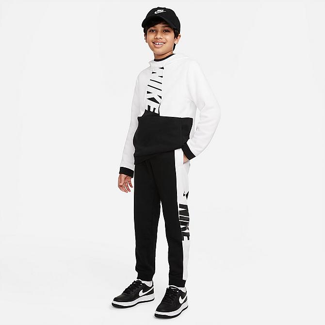Back Left view of Boys' Nike Sportswear Amplify Jogger Pants in Black/White Click to zoom