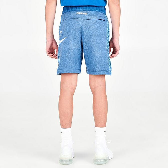 Back Right view of Boys' Nike Air French Terry Shorts in Dark Marina Blue/Heather/Light Bone Click to zoom