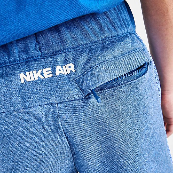 On Model 5 view of Boys' Nike Air French Terry Shorts in Dark Marina Blue/Heather/Light Bone Click to zoom