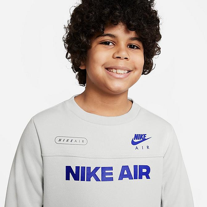 Back Left view of Boys' Nike Air Crewneck Sweatshirt in Photon Dust/Particle Grey/Hyper Royal Click to zoom