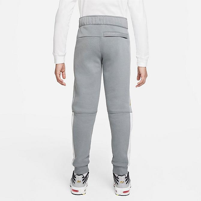 Front Three Quarter view of Boys' Nike Sportswear Air Jogger Pants in Particle Grey/Lt Smoke Grey/White/Vivid Sulfur Click to zoom