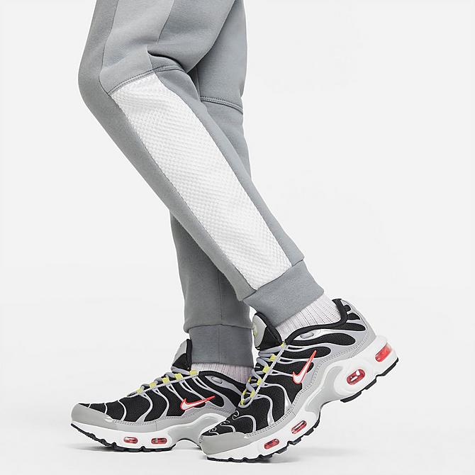 On Model 5 view of Boys' Nike Sportswear Air Jogger Pants in Particle Grey/Lt Smoke Grey/White/Vivid Sulfur Click to zoom