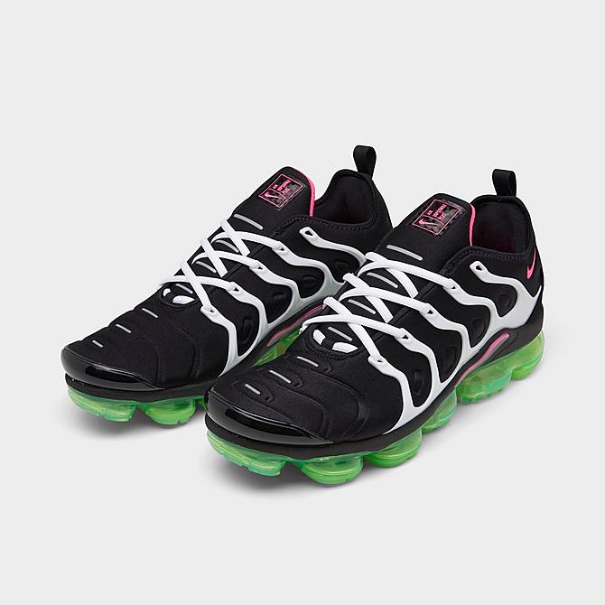 Three Quarter view of Men's Nike Air VaporMax Plus Just Do You Running Shoes in Black/Hyper Pink/White/Lime Glow Click to zoom