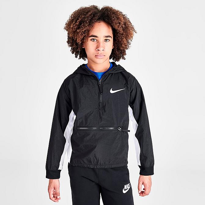 Front view of Boys' Nike Dri-FIT Crossover Basketball Jacket in Black/White Click to zoom