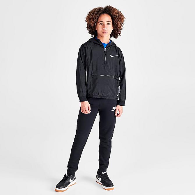 Front Three Quarter view of Boys' Nike Dri-FIT Crossover Basketball Jacket in Black/White Click to zoom