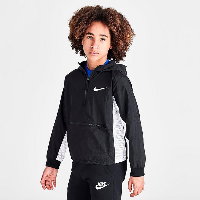Back Left view of Boys' Nike Dri-FIT Crossover Basketball Jacket in Black/White Click to zoom
