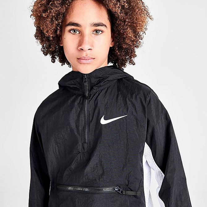On Model 5 view of Boys' Nike Dri-FIT Crossover Basketball Jacket in Black/White Click to zoom
