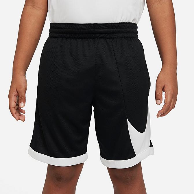 Front view of Boys' Nike Dri-FIT Basketball Shorts in Black/White/White/White Click to zoom