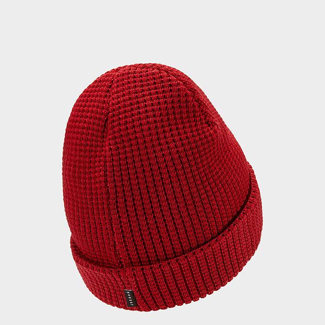 Three Quarter view of Jordan Utility Beanie Hat in Gym Red/Metallic Gold Click to zoom