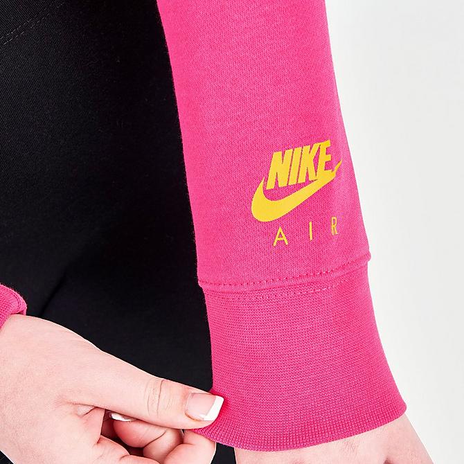 On Model 6 view of Girls' Nike Air French Terry Crop Hoodie in Rush Pink/Sangria/Dark Sulfur Click to zoom