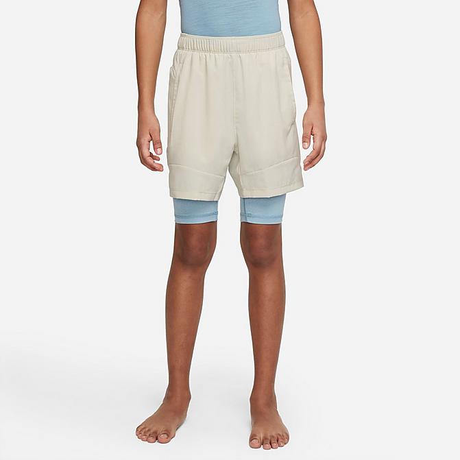 Front view of Boys' Nike Yoga 2-in-1 Training Shorts in Light Bone Click to zoom