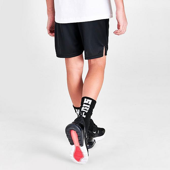 Back Right view of Boys' Nike Dri-FIT Triple Futura Training Shorts in Black/White Click to zoom