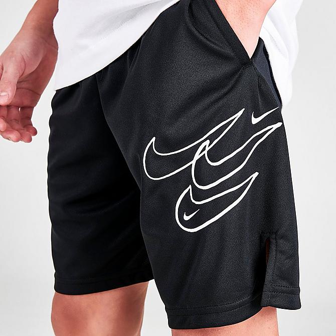 On Model 5 view of Boys' Nike Dri-FIT Triple Futura Training Shorts in Black/White Click to zoom