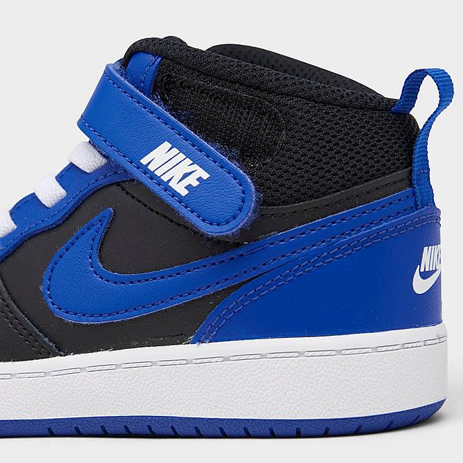 Front view of Boy's Toddler Nike Court Borough Mid 2 Casual Shoes in Black/Game Royal/Game Royal/White Click to zoom