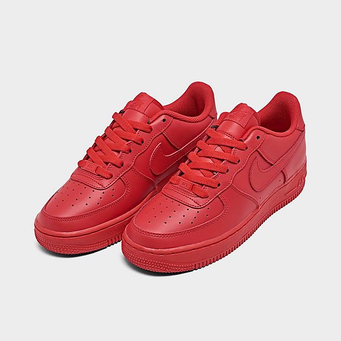Three Quarter view of Boys' Big Kids' Nike Air Force 1 LV8 Casual Shoes in University Red/University Red/Black Click to zoom