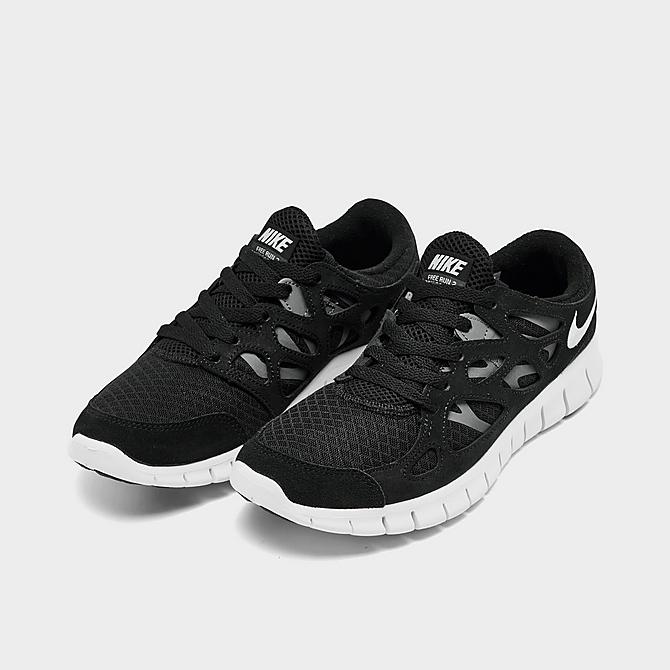 Three Quarter view of Women's Nike Free Run 2 Running Shoes in Black/Dark Smoke Grey/Sail/White Click to zoom