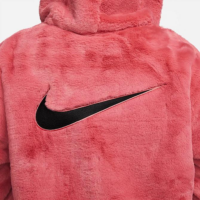 On Model 5 view of Women's Nike Sportswear Essentials Faux Fur Jacket (Plus Size) in Archaeo Pink/Black Click to zoom