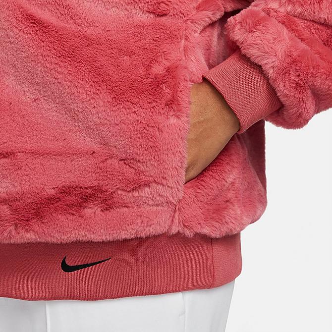 On Model 6 view of Women's Nike Sportswear Essentials Faux Fur Jacket (Plus Size) in Archaeo Pink/Black Click to zoom