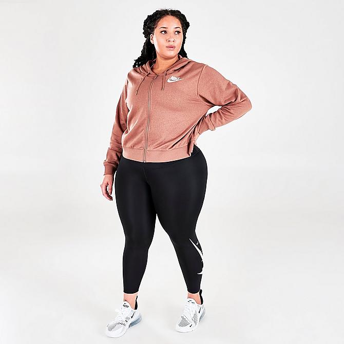 Front Three Quarter view of Women's Nike Sportswear Animal Print Logo Full-Zip Fleece Hoodie (Plus Size) in Archaeo Brown Click to zoom