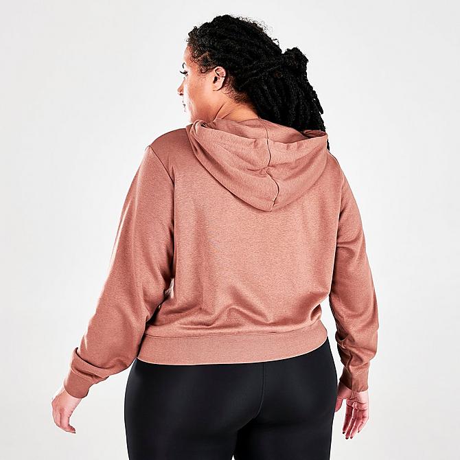 On Model 5 view of Women's Nike Sportswear Animal Print Logo Full-Zip Fleece Hoodie (Plus Size) in Archaeo Brown Click to zoom