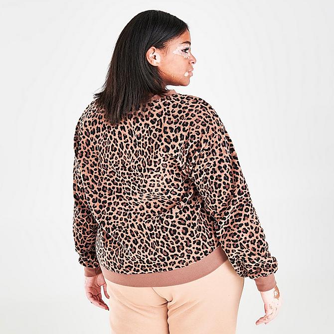 Back Right view of Women's Nike Sportswear Allover Print Fleece Crewneck Sweatshirt (Plus Size) in Archaeo Brown Click to zoom