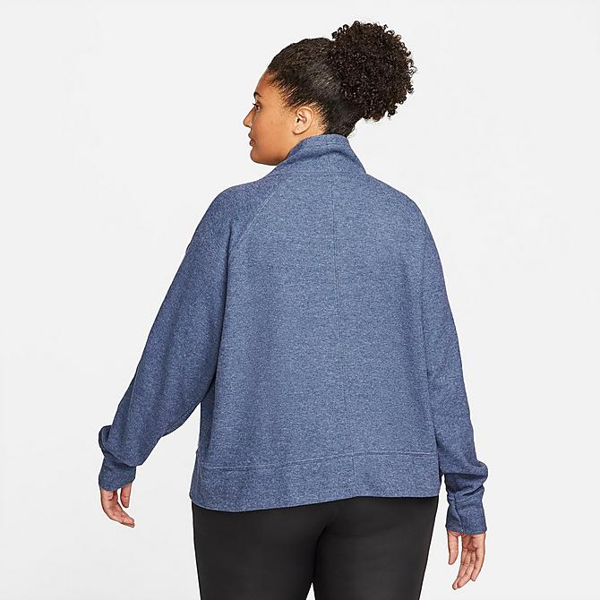 Back Left view of Women's Nike Therma-FIT Half-Zip Training Sweatshirt (Plus Size) in Thunder Blue/Heather/White Click to zoom