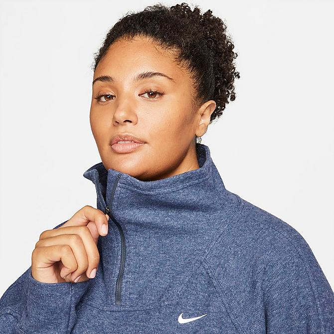 Back Right view of Women's Nike Therma-FIT Half-Zip Training Sweatshirt (Plus Size) in Thunder Blue/Heather/White Click to zoom