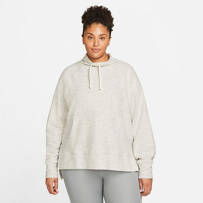 Front view of Women's Nike Therma-FIT Pullover Training Hoodie (Plus Size) in Grey Heather/White Click to zoom