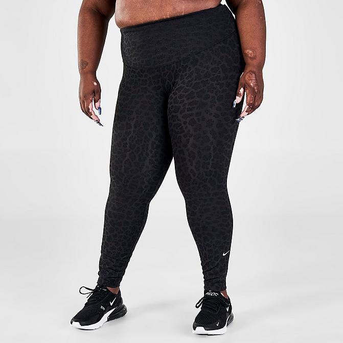 Front view of Women's Nike Dri-FIT One Mid-Rise Printed Leggings (Plus Size) in Off Noir/White Click to zoom