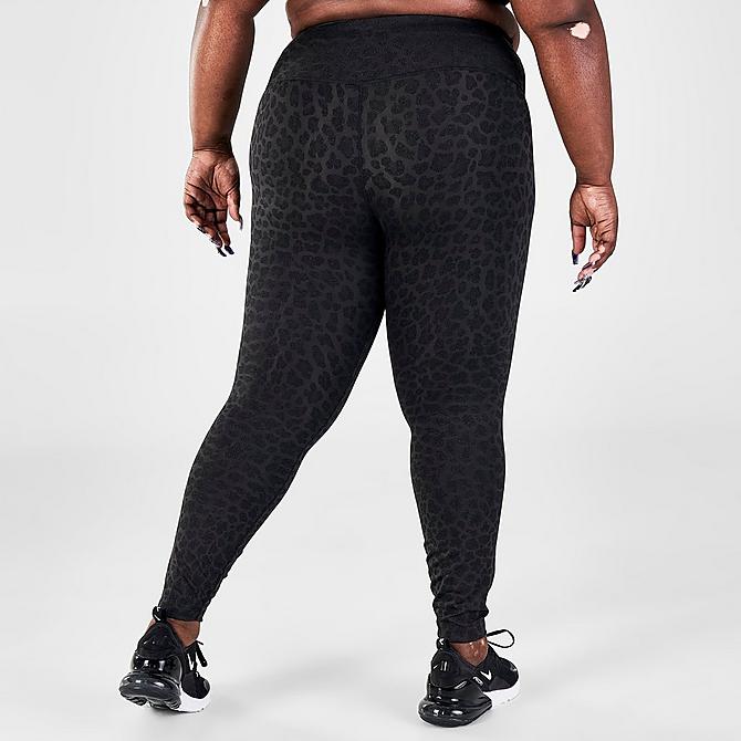 Back Right view of Women's Nike Dri-FIT One Mid-Rise Printed Leggings (Plus Size) in Off Noir/White Click to zoom