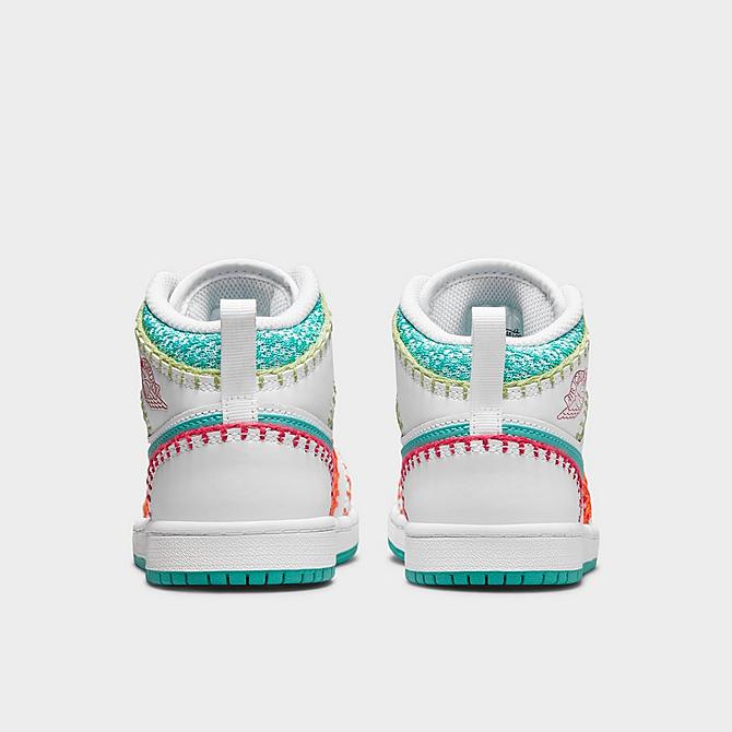Left view of Girls' Little Kids' Air Jordan 1 Mid SE Casual Shoes in White/Washed Teal/Rush Pink/Rush Orange Click to zoom