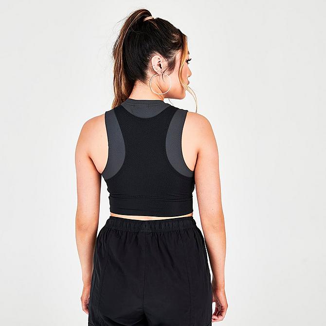 Back Right view of Women's Jordan Essentials Jumpman Logo Crop Top in Anthracite/Black Click to zoom