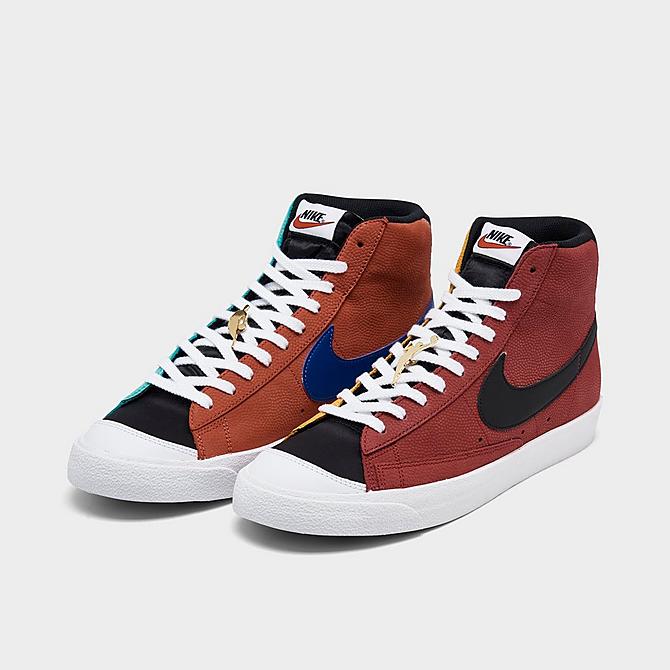Three Quarter view of Nike Blazer Mid '77 EMB NBA-WNBA Casual Shoes in Washed Teal/Gym Red/White Click to zoom