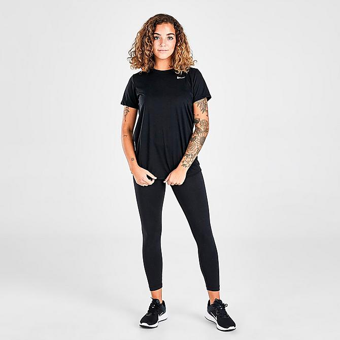 Front Three Quarter view of Women's Nike Dri-FIT T-Shirt (Maternity) in Black/White Click to zoom