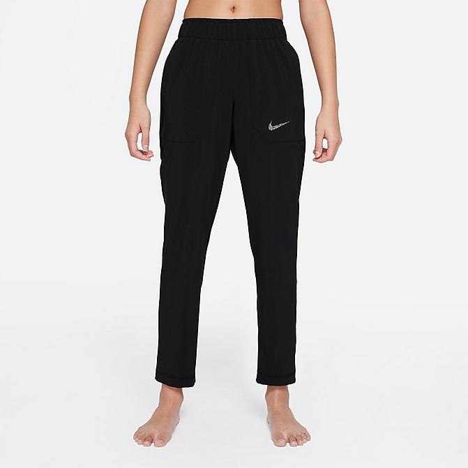 Front view of Girls' Nike Yoga Dri-FIT Woven Pants in Black Click to zoom