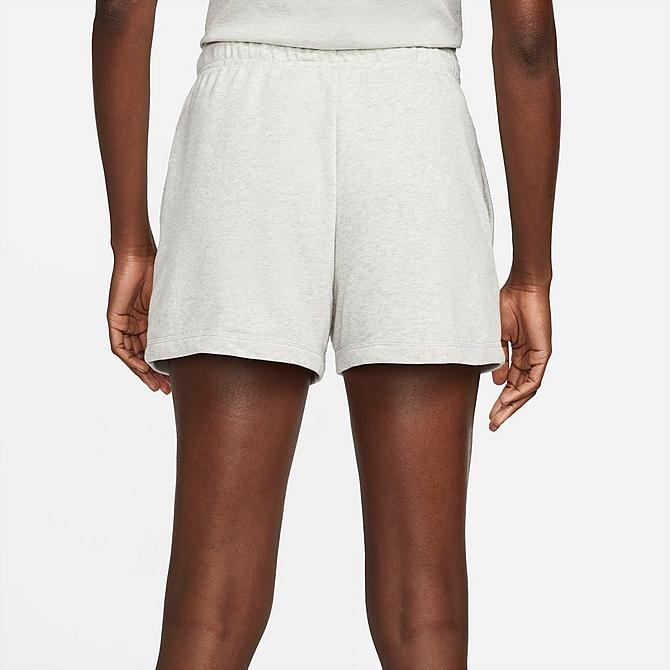 Front Three Quarter view of Women's Nike Sportswear DNA Mid-Rise Fleece Shorts in Grey Heather Click to zoom