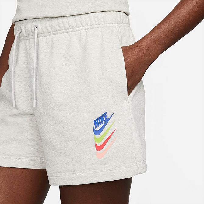 On Model 5 view of Women's Nike Sportswear DNA Mid-Rise Fleece Shorts in Grey Heather Click to zoom