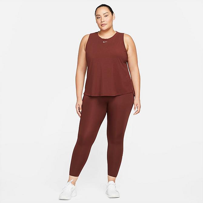 Front Three Quarter view of Women's Nike Dri-FIT One Luxe Standard-Fit Tank (Plus Size) in Bronze Eclipse/Reflective Silver Click to zoom