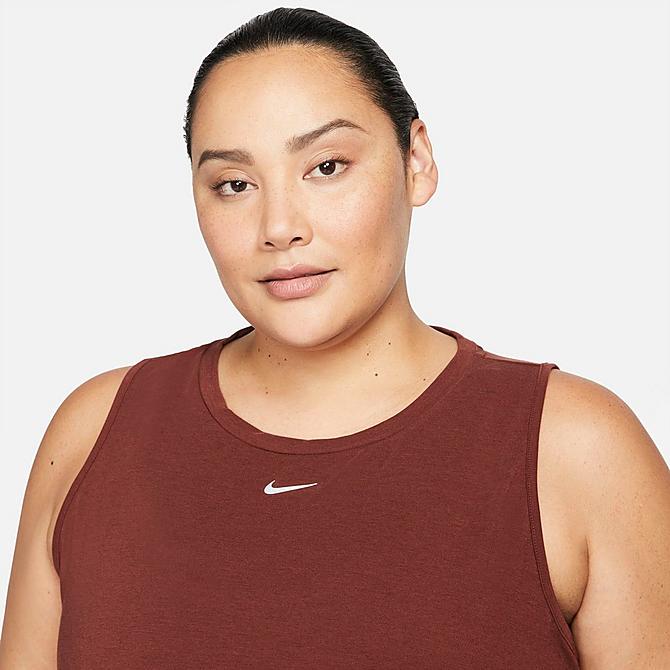 Back Right view of Women's Nike Dri-FIT One Luxe Standard-Fit Tank (Plus Size) in Bronze Eclipse/Reflective Silver Click to zoom