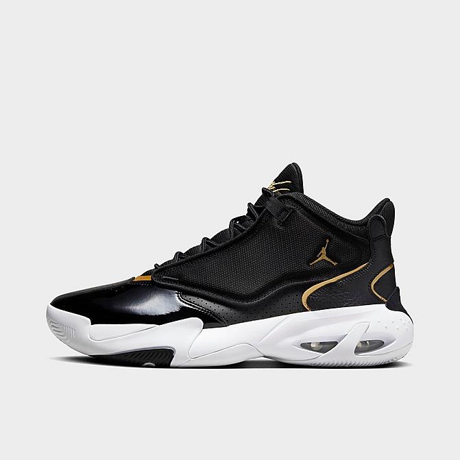 Right view of Jordan Max Aura 4 Basketball Shoes in Black/Metallic Gold/White Click to zoom
