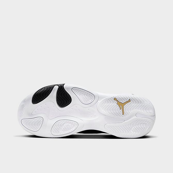 Bottom view of Jordan Max Aura 4 Basketball Shoes in Black/Metallic Gold/White Click to zoom