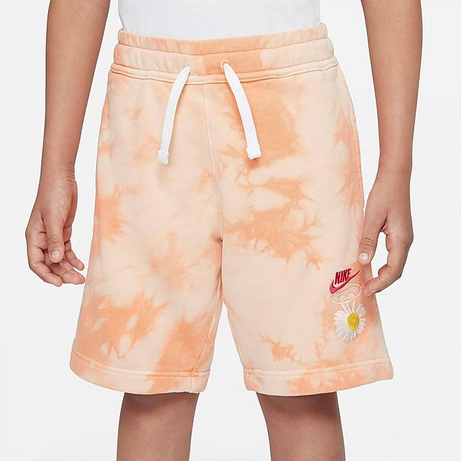 Front view of Kids' Nike Sportswear French Terry Shorts in Crimson Bliss Click to zoom