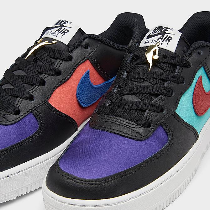 Front view of Big Kids' Nike Air Force 1 LV8 EMB Casual Shoes in Black/Gym Red/Washed Teal/Court Purple Click to zoom