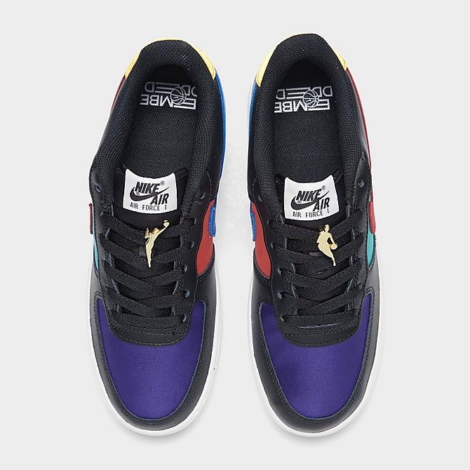 Back view of Big Kids' Nike Air Force 1 LV8 EMB Casual Shoes in Black/Gym Red/Washed Teal/Court Purple Click to zoom